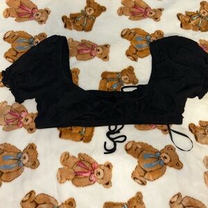 Black Cropped Top with Puff Sleeves